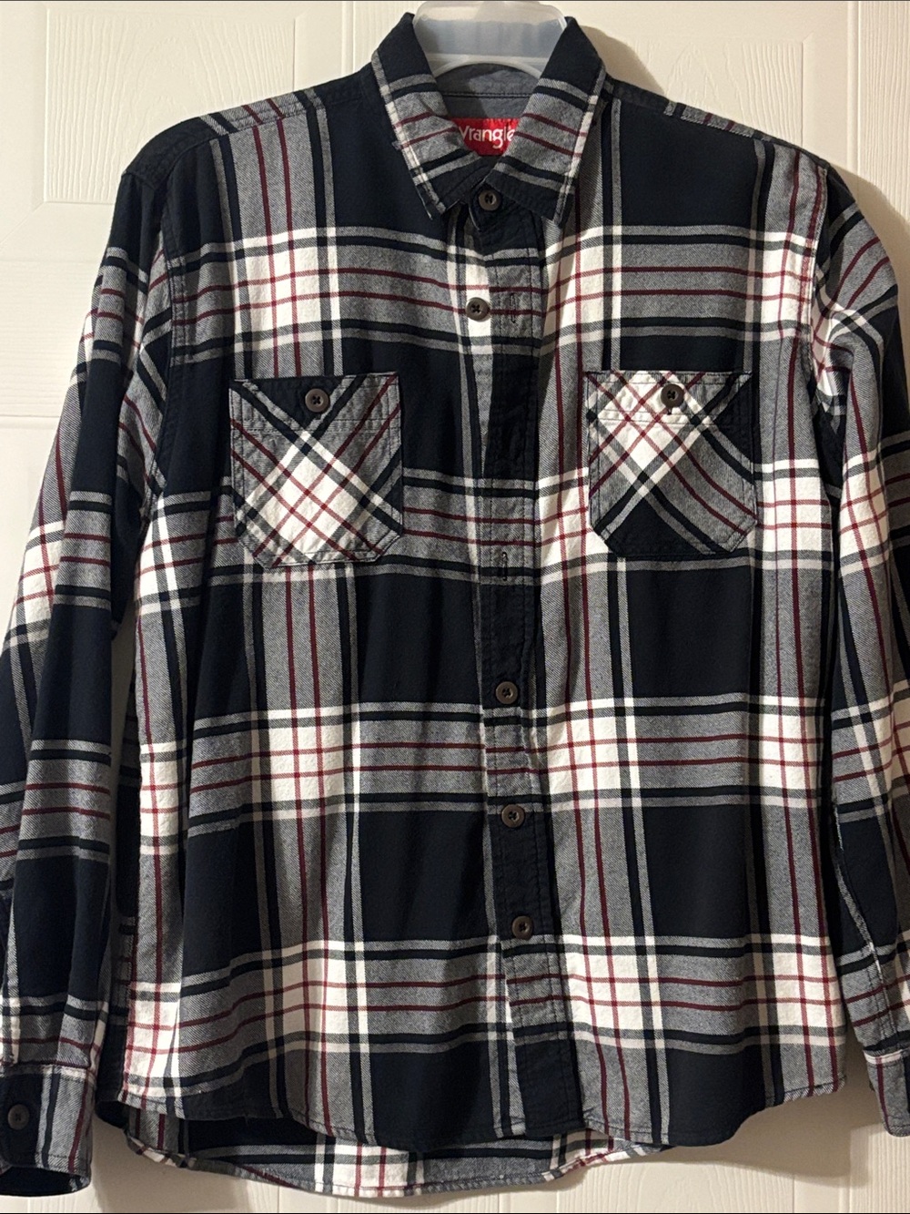 Wrangler Black White and‎ Red Plaid Button-Down Shirt
